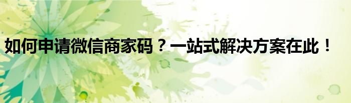 如何申请微信商家码？一站式解决方案在此！