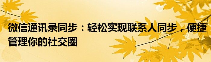 微信通讯录同步：轻松实现联系人同步，便捷管理你的社交圈
