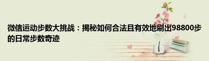 微信运动步数大挑战：揭秘如何合法且有效地刷出98800步的日常步数奇迹