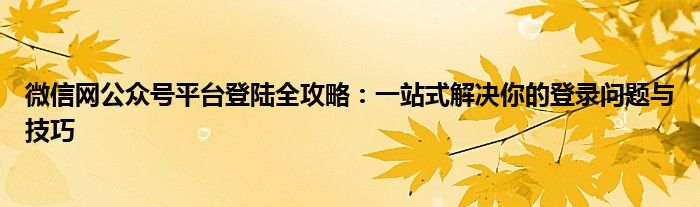 微信网公众号平台登陆全攻略：一站式解决你的登录问题与技巧