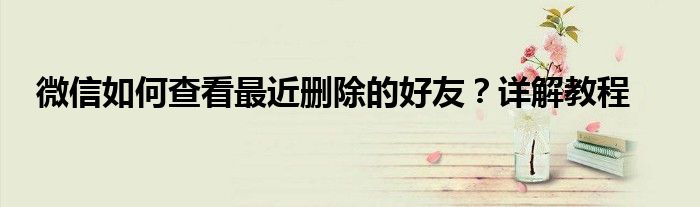 微信如何查看最近删除的好友？详解教程