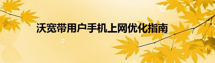 沃宽带用户手机上网优化指南
