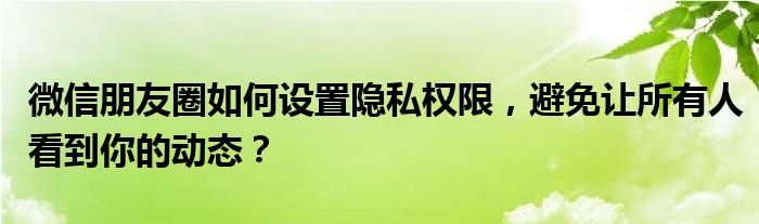 微信朋友圈如何设置隐私权限，避免让所有人看到你的动态？