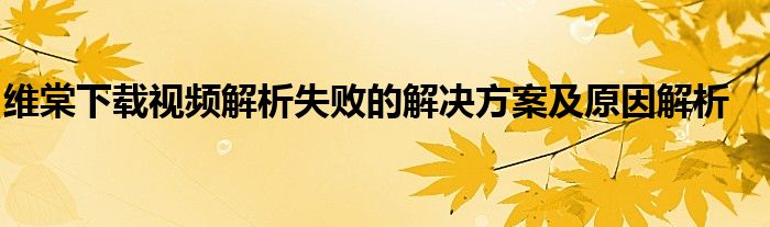 维棠下载视频解析失败的解决方案及原因解析