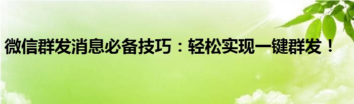 微信群发消息必备技巧：轻松实现一键群发！