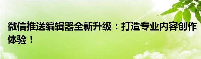 微信推送编辑器全新升级：打造专业内容创作体验！
