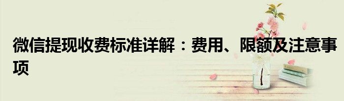 微信提现收费标准详解：费用、限额及注意事项