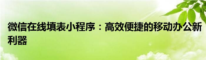 微信在线填表小程序：高效便捷的移动办公新利器