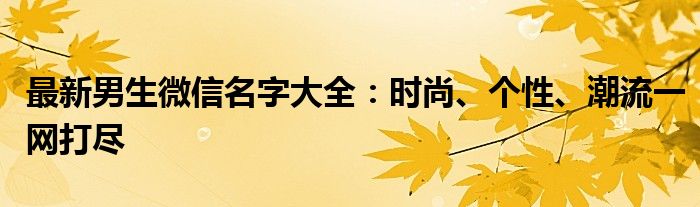 最新男生微信名字大全：时尚、个性、潮流一网打尽