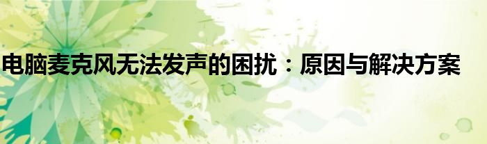 电脑麦克风无法发声的困扰：原因与解决方案