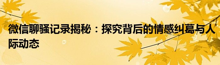 微信聊骚记录揭秘：探究背后的情感纠葛与人际动态
