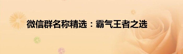 微信群名称精选：霸气王者之选