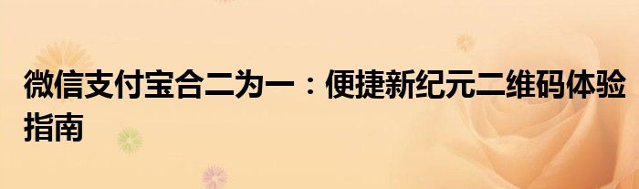 微信支付宝合二为一：便捷新纪元二维码体验指南