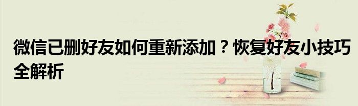 微信已删好友如何重新添加？恢复好友小技巧全解析