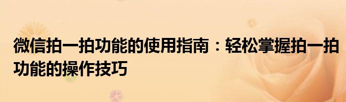 微信拍一拍功能的使用指南：轻松掌握拍一拍功能的操作技巧