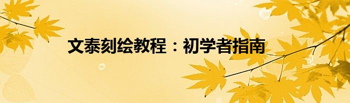 文泰刻绘教程：初学者指南