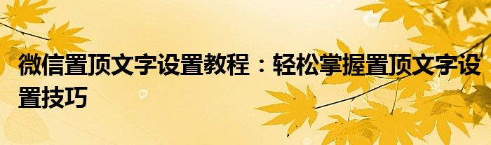 微信置顶文字设置教程：轻松掌握置顶文字设置技巧