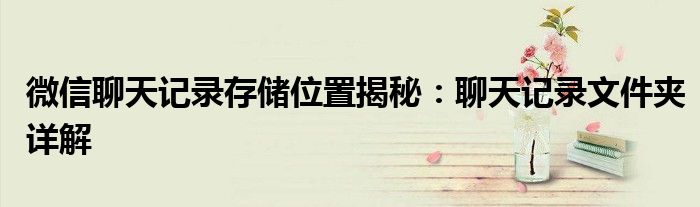 微信聊天记录存储位置揭秘：聊天记录文件夹详解
