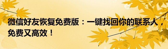 微信好友恢复免费版：一键找回你的联系人，免费又高效！