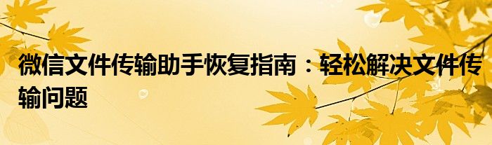 微信文件传输助手恢复指南：轻松解决文件传输问题