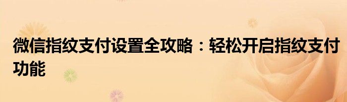 微信指纹支付设置全攻略：轻松开启指纹支付功能