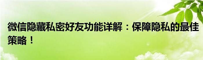 微信隐藏私密好友功能详解：保障隐私的最佳策略！