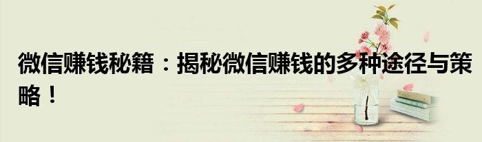 微信赚钱秘籍：揭秘微信赚钱的多种途径与策略！
