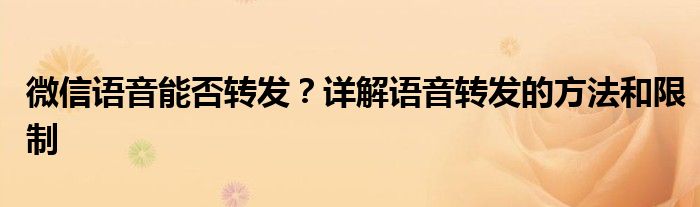 微信语音能否转发？详解语音转发的方法和限制