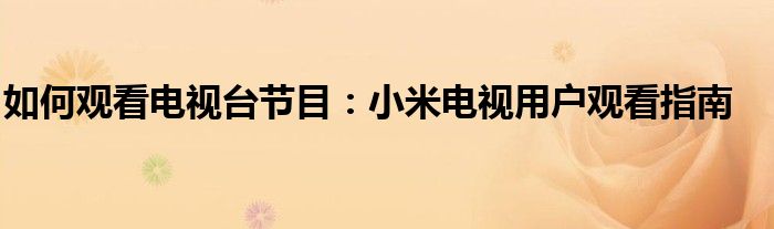 如何观看电视台节目：小米电视用户观看指南