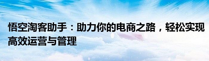 悟空淘客助手：助力你的电商之路，轻松实现高效运营与管理