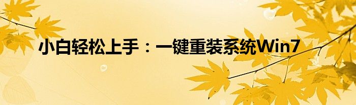 小白轻松上手：一键重装系统Win7