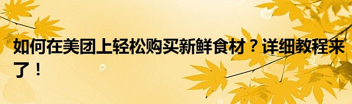 如何在美团上轻松购买新鲜食材？详细教程来了！