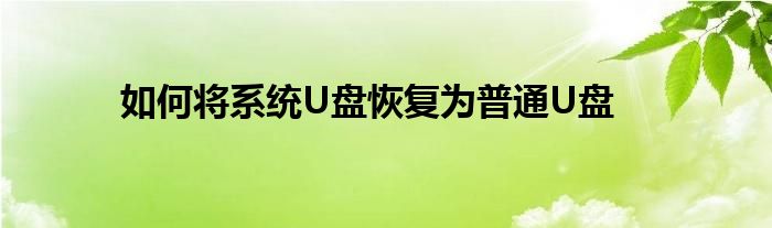 如何将系统U盘恢复为普通U盘