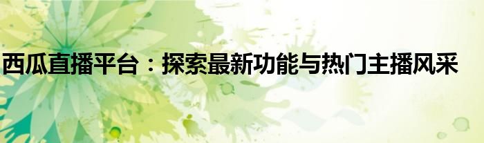 西瓜直播平台：探索最新功能与热门主播风采