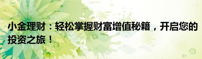 小金理财：轻松掌握财富增值秘籍，开启您的投资之旅！