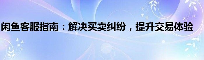 闲鱼客服指南：解决买卖纠纷，提升交易体验