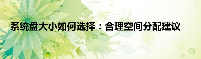 系统盘大小如何选择：合理空间分配建议