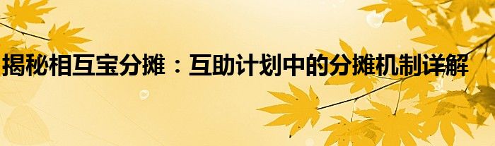 揭秘相互宝分摊：互助计划中的分摊机制详解
