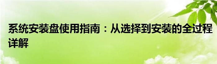 系统安装盘使用指南：从选择到安装的全过程详解