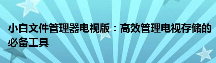 小白文件管理器电视版：高效管理电视存储的必备工具