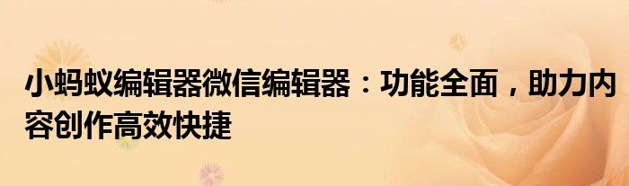 小蚂蚁编辑器微信编辑器：功能全面，助力内容创作高效快捷