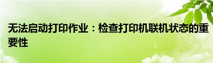 无法启动打印作业：检查打印机联机状态的重要性
