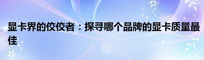 显卡界的佼佼者：探寻哪个品牌的显卡质量最佳