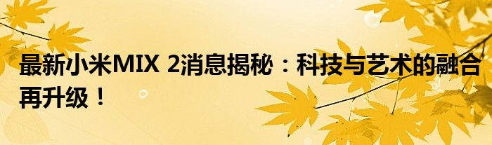 最新小米MIX 2消息揭秘：科技与艺术的融合再升级！