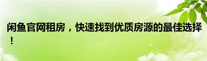 闲鱼官网租房，快速找到优质房源的最佳选择！