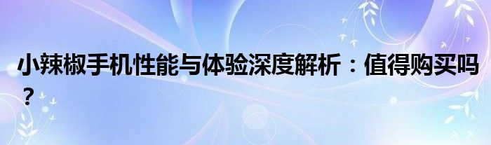 小辣椒手机性能与体验深度解析：值得购买吗？