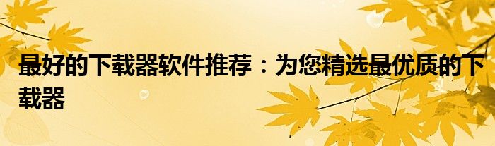 最好的下载器软件推荐：为您精选最优质的下载器
