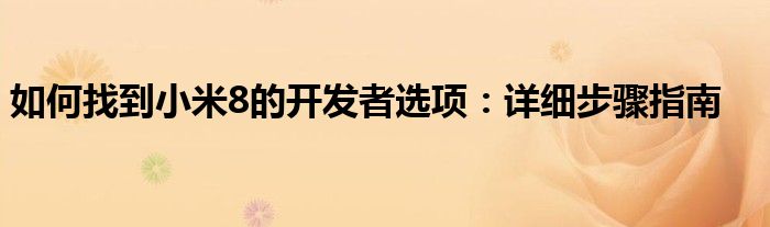 如何找到小米8的开发者选项：详细步骤指南