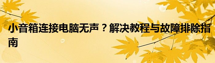 小音箱连接电脑无声？解决教程与故障排除指南