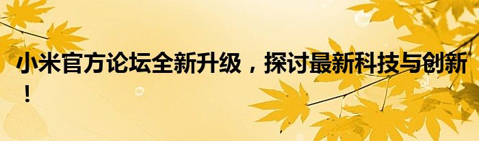 小米官方论坛全新升级，探讨最新科技与创新！